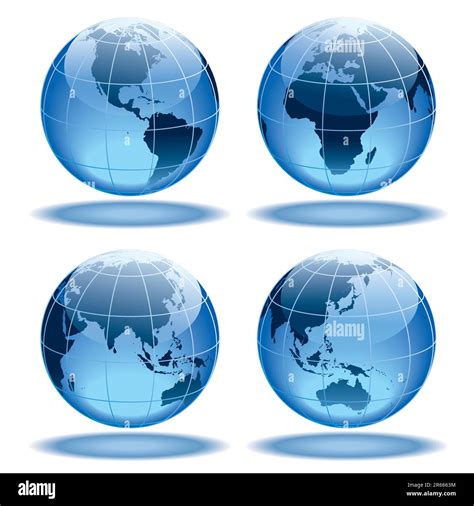 Four Globes Showing Earth With All Continents Stock Vector Image And Art