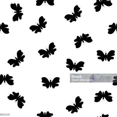 Random Black And White Butterflies Pattern On White Background Stock