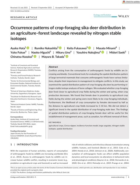 Pdf Occurrence Patterns Of Crop Foraging Sika Deer Distribution In An