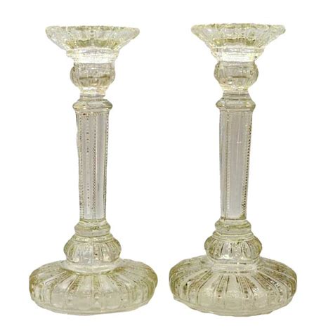 Early Pressed Glass Candlesticks Vintage Farmhouse Antiques