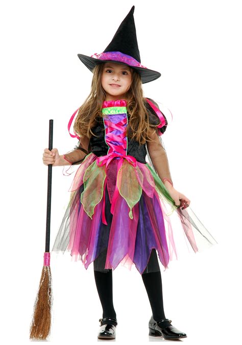 Child Rainbow Glitter Witch Costume Halloween Costumes