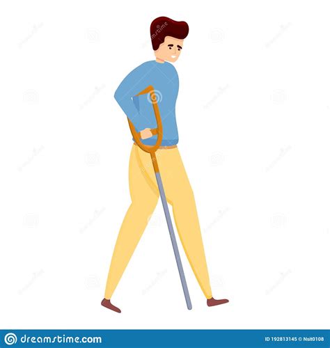 Boy With Medical Crutches Icon Cartoon Style Stock Vector