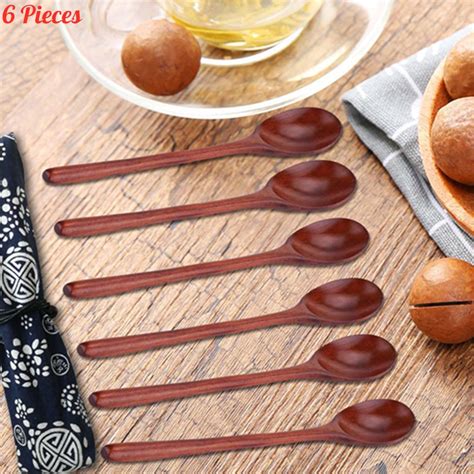 Buy 6 Pieces Wooden Spoons Wood Soup Spoons For Eating Mixing Stirring