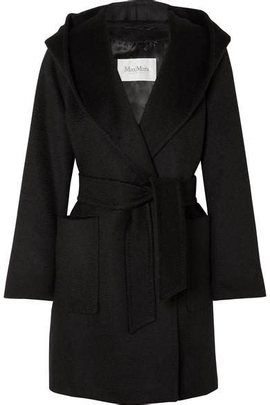 We categorize it in investment outerwear as a winter coat you can layer over any day or evening look. Max Mara Synthetic Rialto Hooded Belted Camel Hair Coat in ...