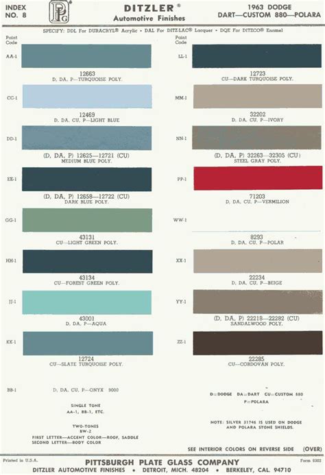 Mopar Color Paint Charts Car Colors Car Painting