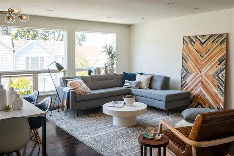 Mid Century Modern Living Room With Gray Couch Hgtv