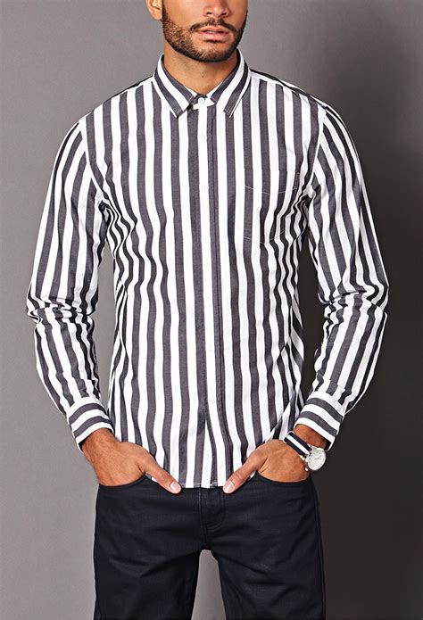 Forever 21 Vertical Striped Classic Fit Shirt In White For Men Lyst