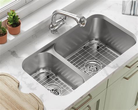 3218br Slg Offset Double Bowl Undermount Stainless Steel Sink With Gray