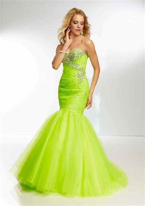 Buy Sparkly Crystals Beaded Lime Green Prom Dresses