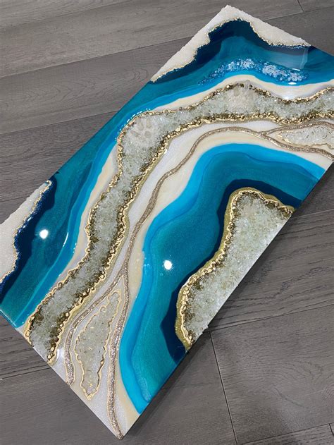 Ocean Blue Resin Geode Wall Artepoxy Painting Crystal Geode Etsy