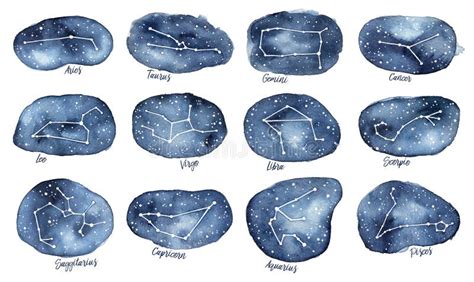 Grupo De Todos Os 12 Sinais Do Zodíaco Como Constelações No Céu