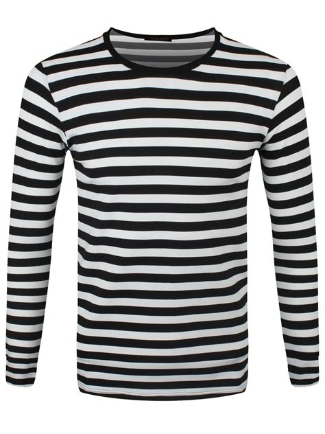 mens black and white striped t shirt long sleeve womens round neck black and white striped