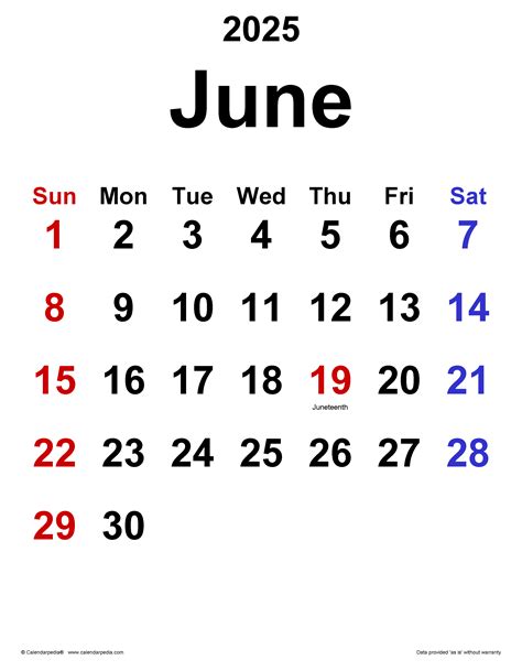 June 2025 Calendar Templates For Word Excel And Pdf