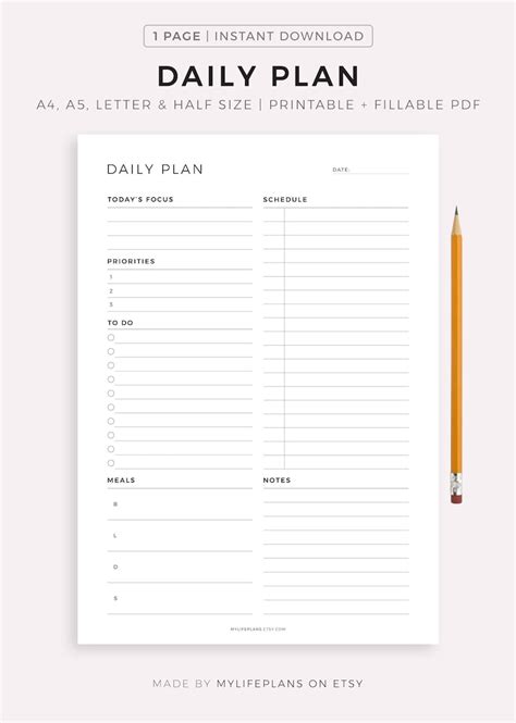 Fillable Daily Planner Printable Detailed Productivity Etsy