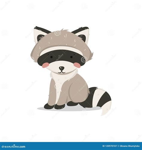 Vector Illustration Raccoon Sitting Litlle And Cute Raccoon