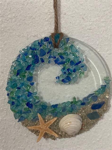 Sea Glass Suncatcher Ocean Wave Beach Ornament Beach Lover Etsy