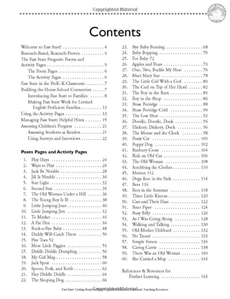 Table Of Contents For Poetry Book Literacy Programs Poem Activities
