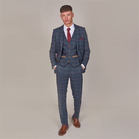 Marc Darcy Eton Navy Check Tweed Style 3 Piece Suit Suits Navy Check
