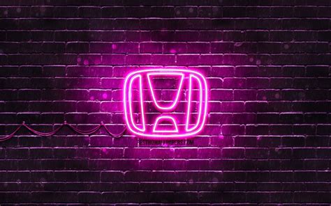 Download Wallpapers Honda Purple Logo 4k Purple Brickwall Honda Logo