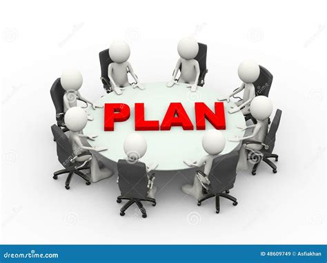 3d People Business Meeting Conference Plan Table Stock Illustration
