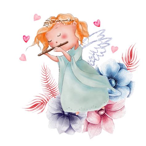 Cute Cartoon Watercolor Angel For Valentines Day Vector