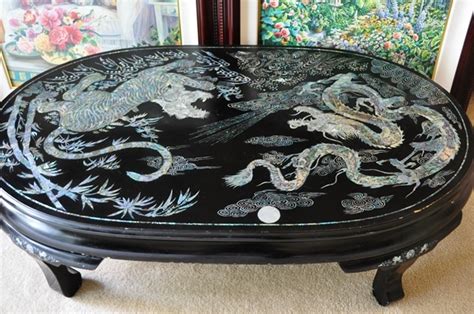 Vintage Korean Lacquer Coffee Table With Mother Of Pearl