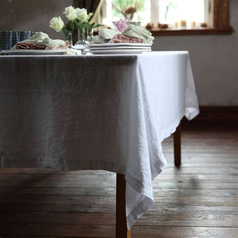 Stone Washed White Linen Tablecloth By Linenme
