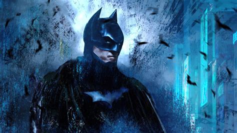 Batman In Blue Building Background 4k Hd Batman Wallpapers