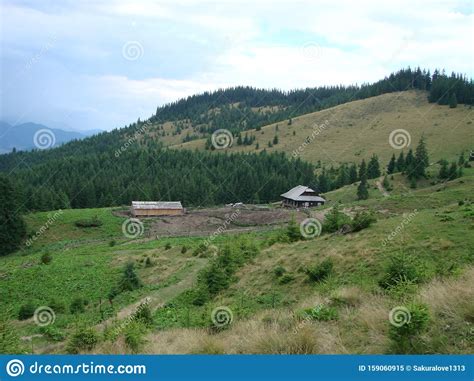 Wooden Shepherd House In A Mountains Traditional Small Hut In