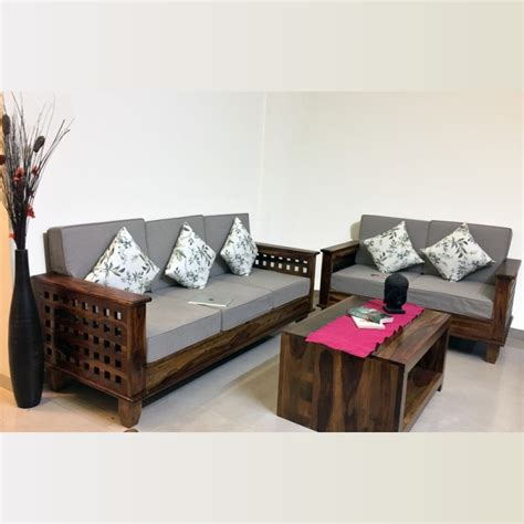 Latest wooden sofa design 2020 | marriott wooden sofa 3+1+1 set by wooden street. Four Square Wooden sofa - Living Room