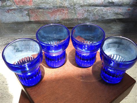 Hazel Atlas Cobalt Blue Vertical Fine Rib Shot Glass Set De 4 Etsy
