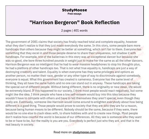 Harrison Bergeron Book Reflection Free Essay Example
