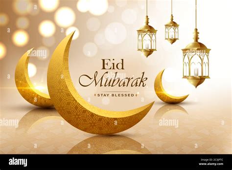 Eid Mubarak Realistic 3d Looking Crescent Moon Wish Greeting Poster