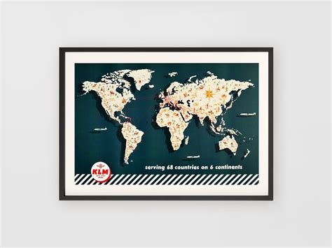 Airline Route Map Vintage Travel Poster 1960 Digital Download Poster