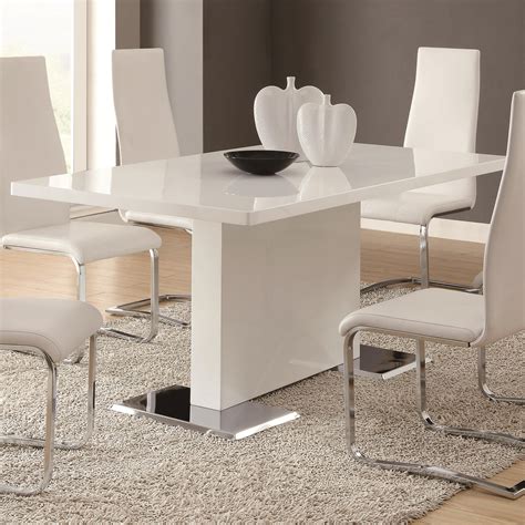coaster modern dining 102310 white dining table with chrome metal base dunk and bright furniture