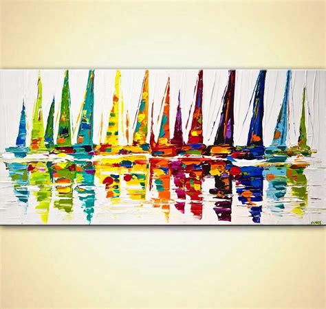 Colorful Sailboats Painting Sailboat Painting Painting Modern