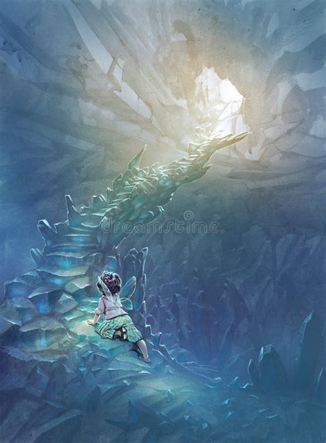 Original Painting Of A Magic Cave With Blue Crystals Stock Illustration