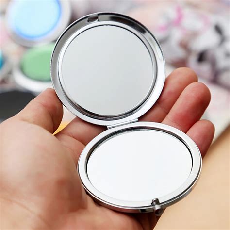 Fold Round Crystal Compact Mirror New 1pc Metal Pocket Mirror Makeup Portable Cute Personalized