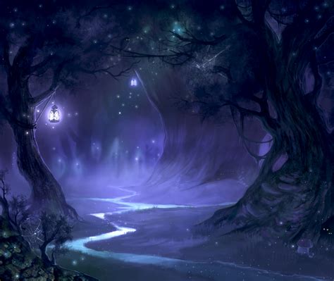 Night Forest By Valeofox On Deviantart Paisaje De Fantasía Bosque De