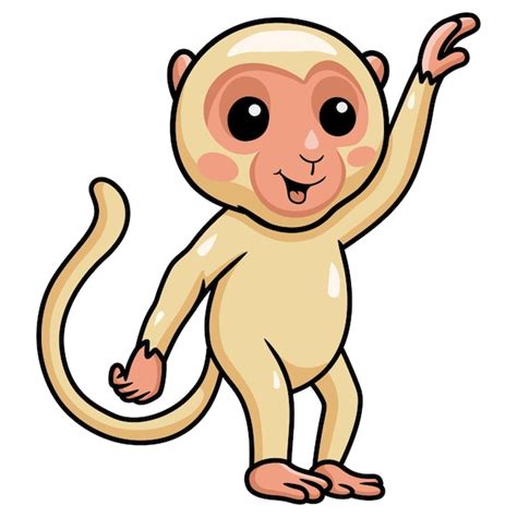Premium Vector Cute Little Albino Monkey Cartoon Waving Hand