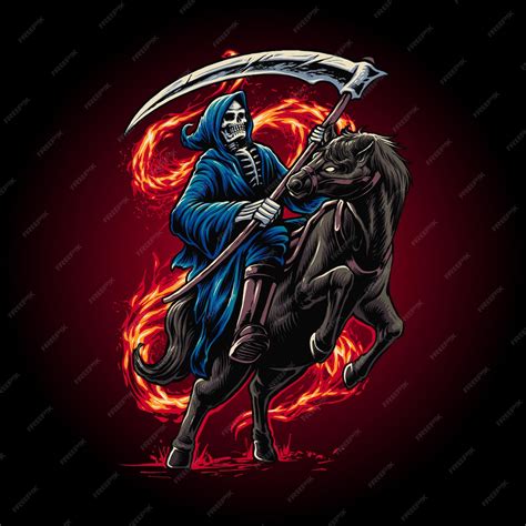 Premium Vector Grim Reaper Riding A Horse Illustration