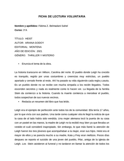 Heist Libro De Ariana Godoy Resúmenes De Lengua Y Literatura Docsity