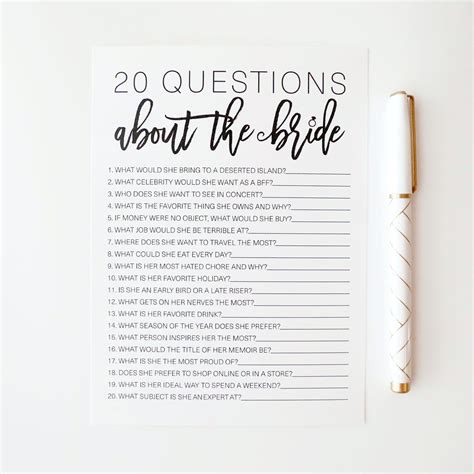 20 Questions About The Bride Bridal Shower Game Bridal Etsy Fun