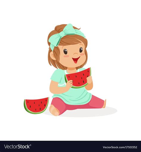 Sweet Little Girl Enjoying Eating Watermelon Vector Image On