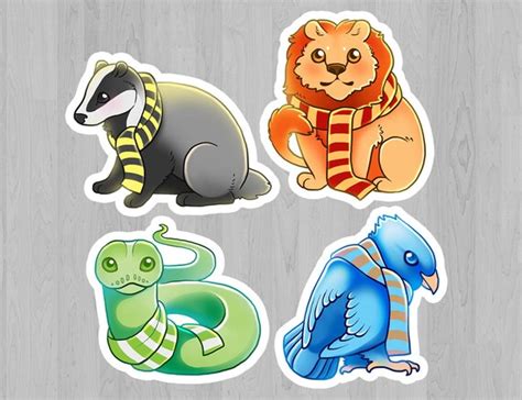 Hogwarts Mascot Stickers Harry Potter Slytherin Hufflepuff