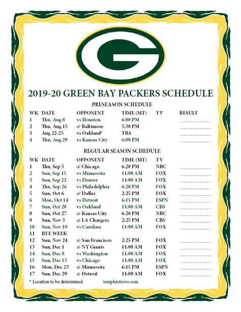 2021 Packers Calendar Schedule Printable Schedule 2021 2022 Printable