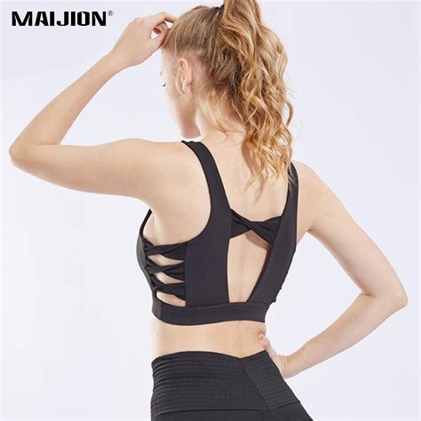 maijion shockproof sports bra top fitness running vest women underwear hollow out breathable