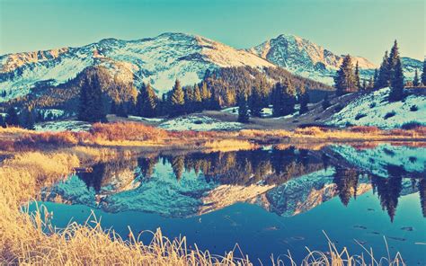 Wallpaper Sunlight Trees Landscape Mountains Lake Nature Reflection Snow Morning