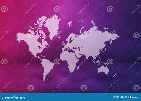 World Map On Purple Wall Background 3d Illustration Stock Illustration
