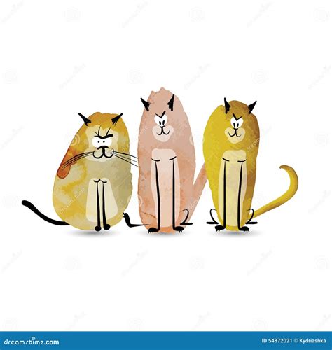 Funny Cats Watercolor Sketch For Your Design Stock Vector